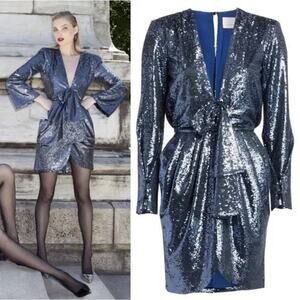Cinq a Sept Skylar Sequin Mini Dress Long Sleeve Women's Blue Size 8